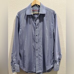 Robert Graham Blue Striped Button-Up Shirt CLASSIC MENS SIZE L